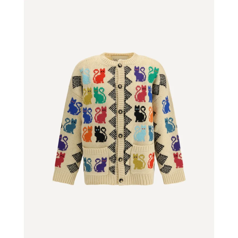 Valentino Herren-Cardigan mit Le Chat de la Maison Jacquard-Motiv