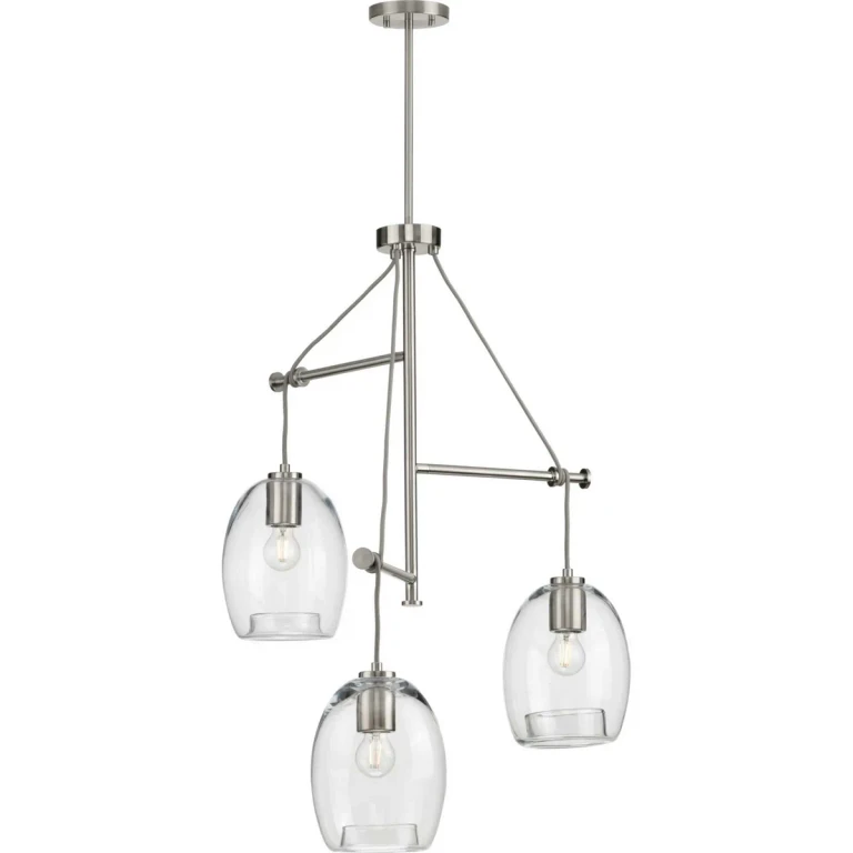 Brushed Nickel Three Light Pendant from the Caisson Collection