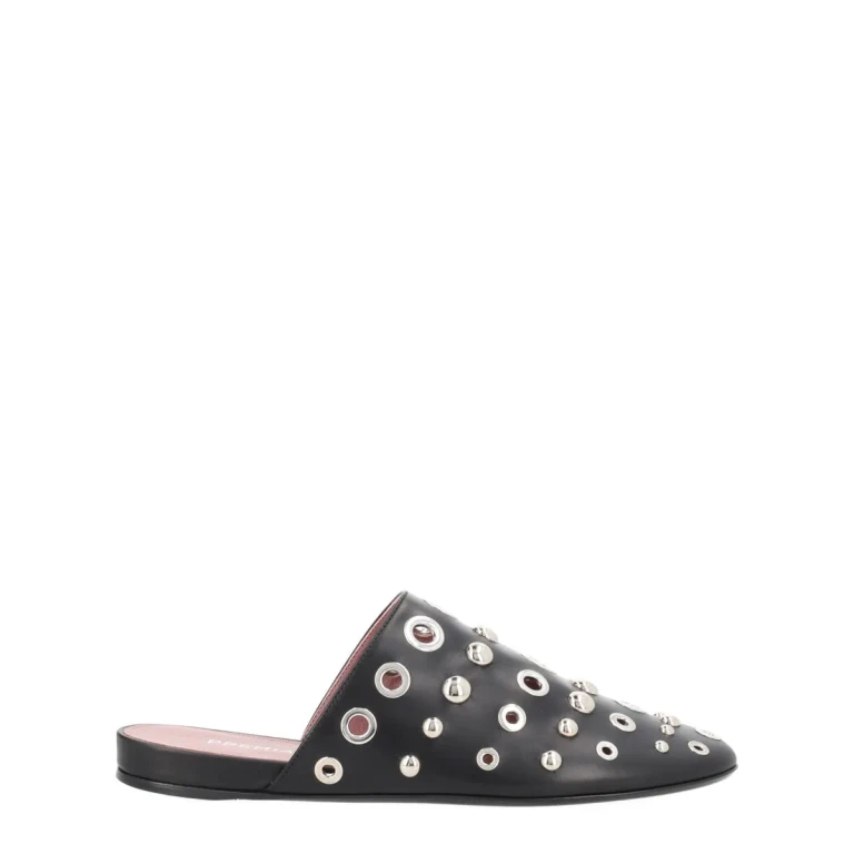Calf Leather Flat Mules with Studs and Metal Eyelets (M7329GOTEB.NERO)