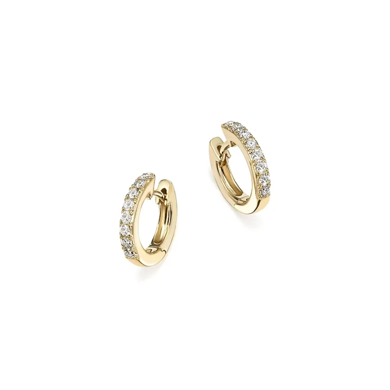 Diamond Mini Hoop Earrings in 14K Yellow Gold, 0.15 tcw