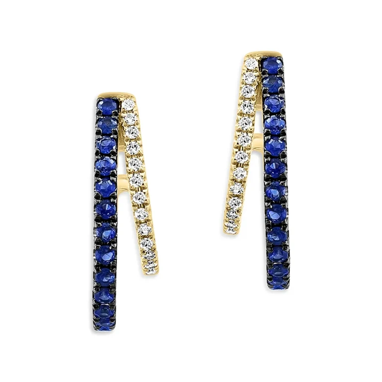Sapphire & Diamond Graduated J Hoop Earrings in 14K Yellow Gold