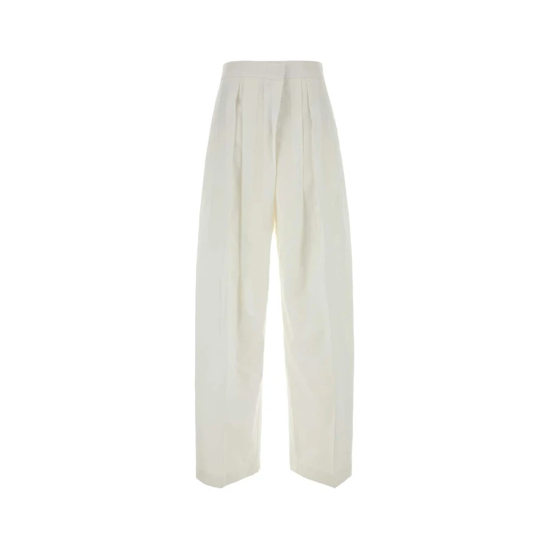 Jil Sander White Cotton Blend Pant Latte Exterior: Silk Pantaloni - Women
