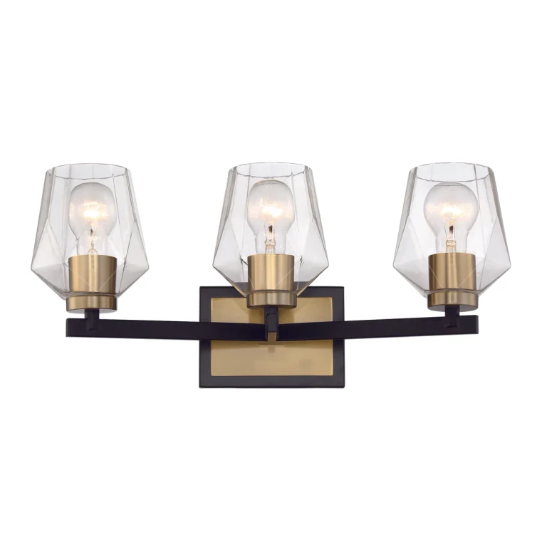 Avante Grand 3-Light Bathroom Vanity Light in Flat Black with Satin Brass