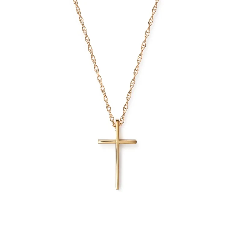 14K Yellow Gold Small Cross Pendant Necklace, 18