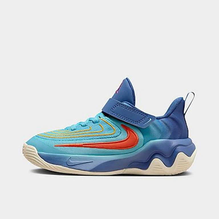 Nike Little Kids Giannis Immortality 4 Stretch Lace Basketball Shoes in Denim Turquoise/Mystic Navy/University Gold Size: 8.0