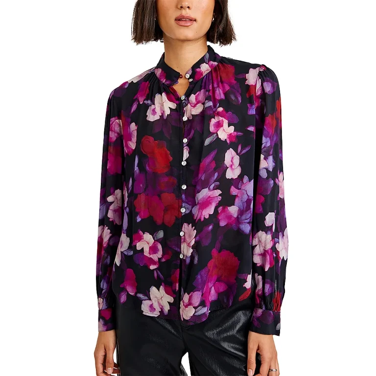 Bella Dahl Shirred Mandarin Collar Blouse