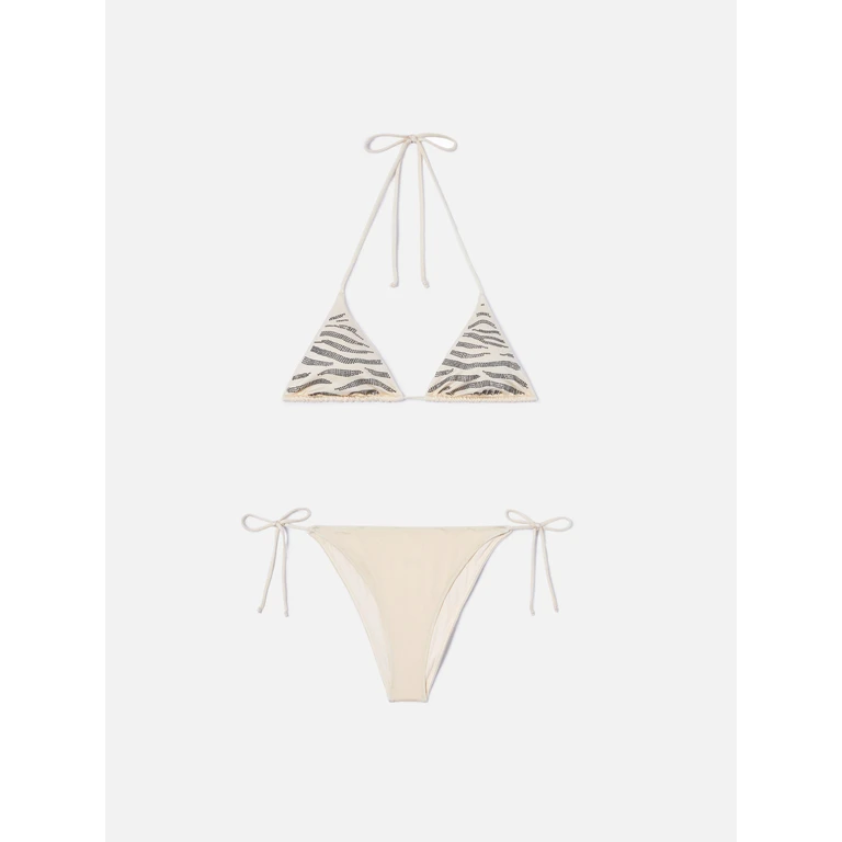 Mc2 Saint Barth Leah Teen Glossy Finish Bikini With Zebra Rhinestones White
