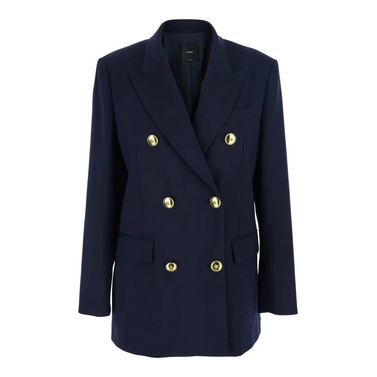 Pinko new Guinea Blue Double-breasted Jacket With Peak Revers In Wool Woman