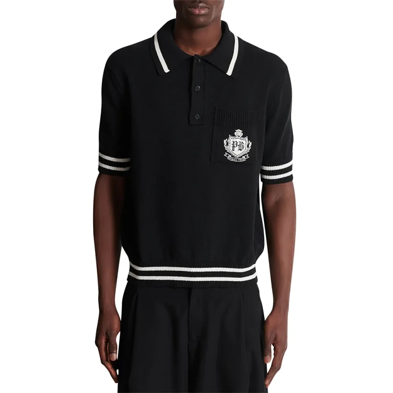 Balmain College Emblem Short Sleeve Polo Sweater