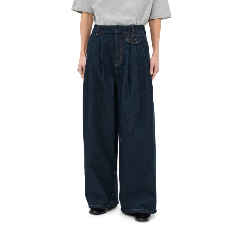 Tibi Petite Indigo Denim Triple Pleat Jeans Indigo 26