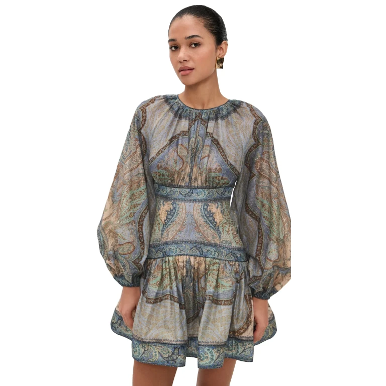 Zimmermann Wanderlust Mini Dress Tapestry Blue Multi 0