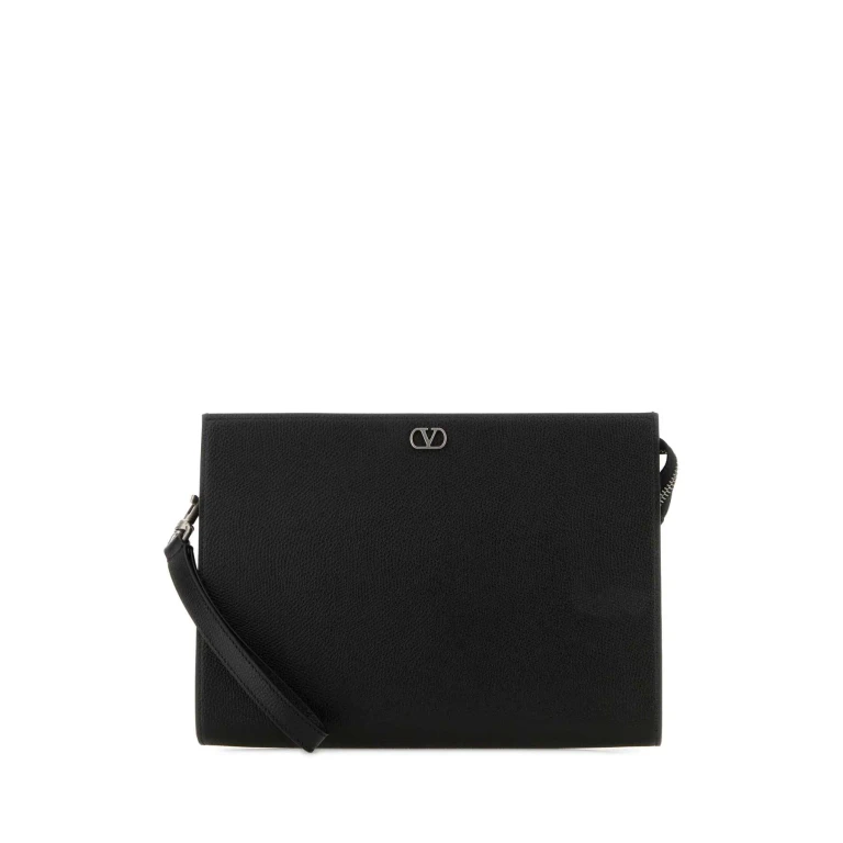 Valentino Garavani Black Leather Vlogo Signature Pouch