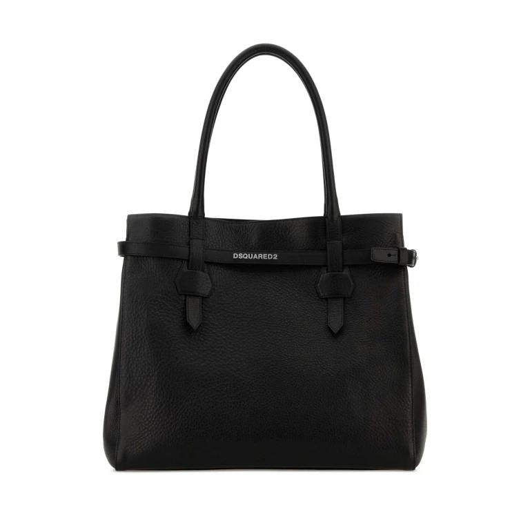Black Leather Twin Shopping Bag