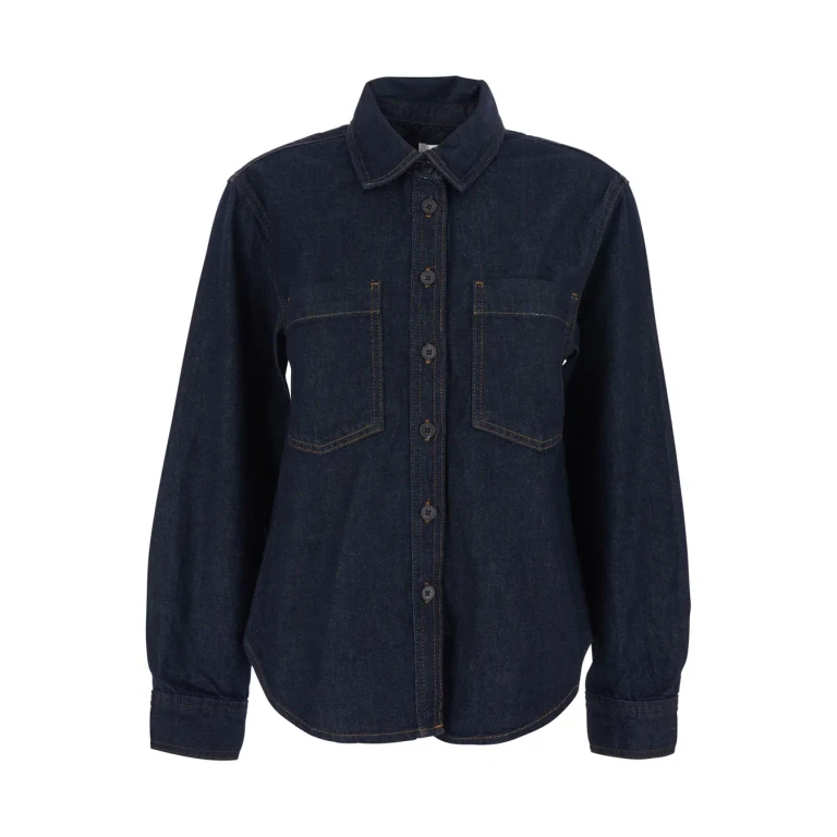 Frame Blue Shirt With Classic Collar And Two Applied Pockets On The Chest In feminino Denim