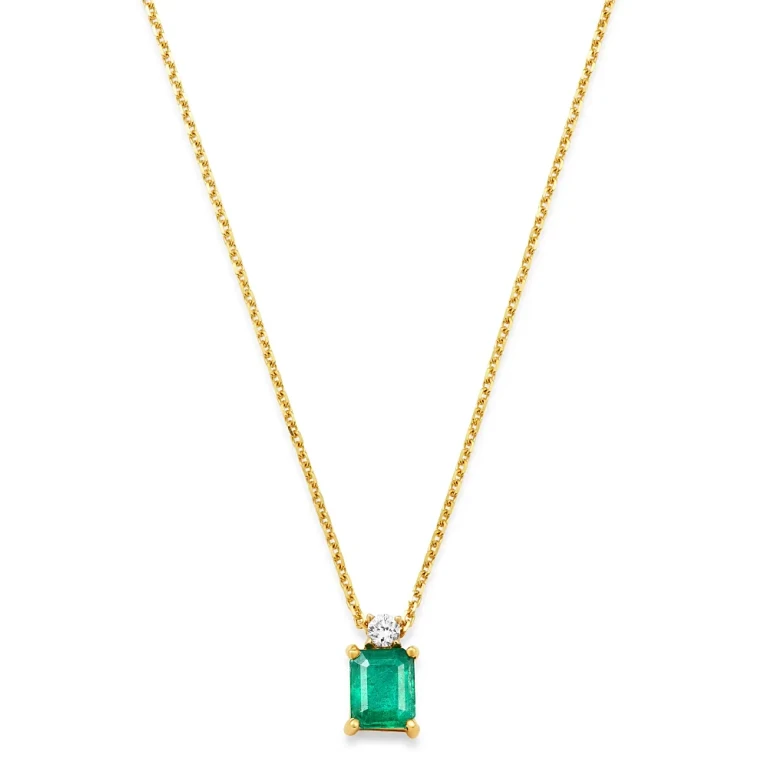 Emerald & Diamond Pendant Necklace in 14K Yellow Gold, 16