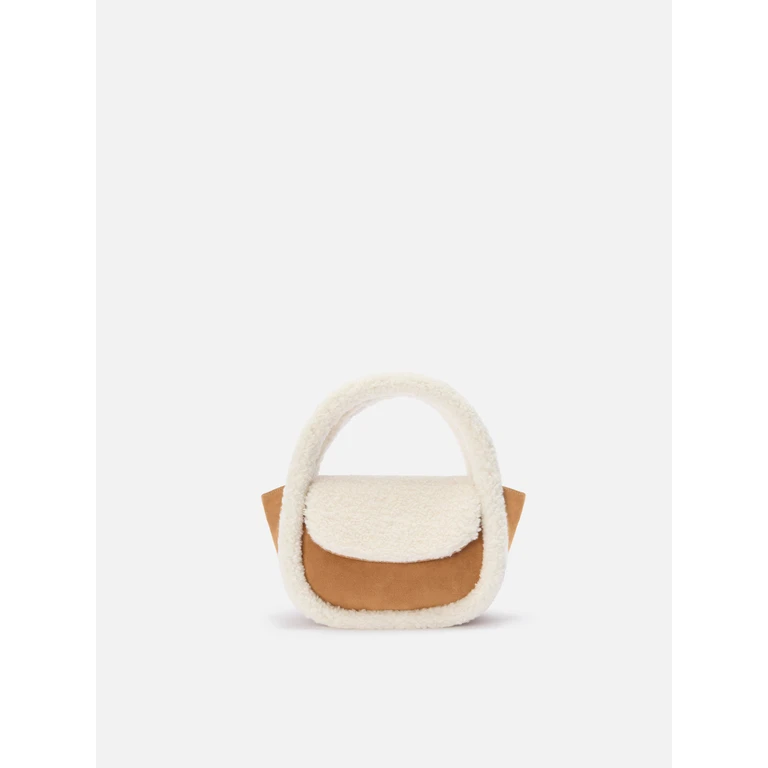Mc2 Saint Barth Gilda Mutton Suede Handbag Beige Faux And Shearling Brown Bag - Unisex