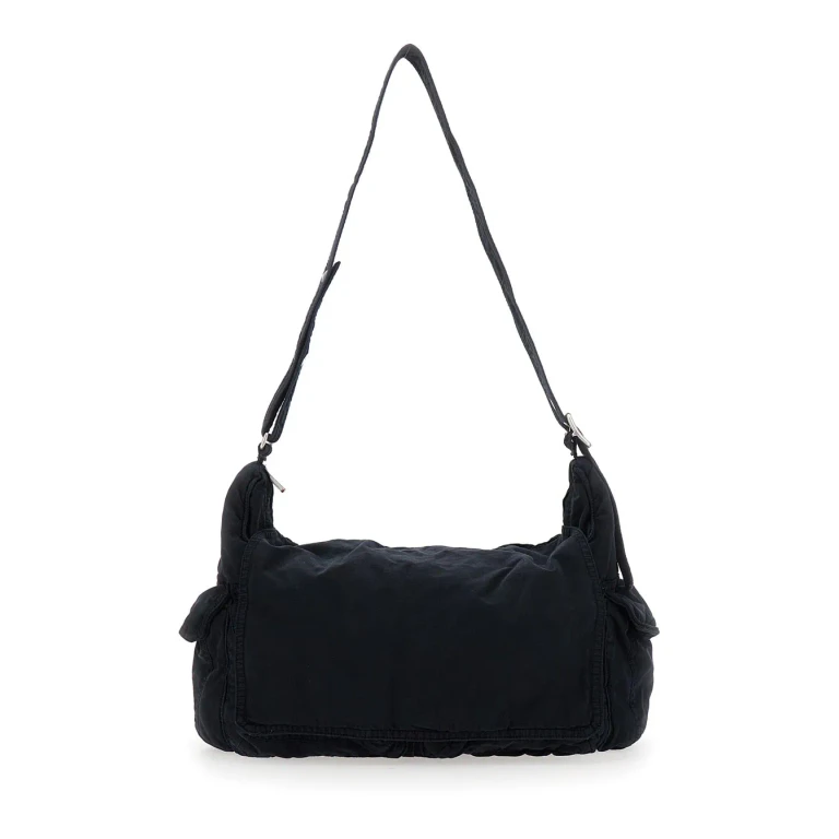 ERL Black Shoulder Bag With Adjustable Shoulder Strap In Cotton Twill Man