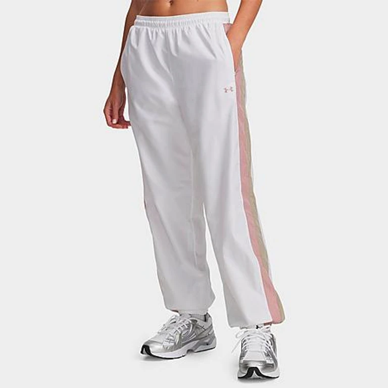 Under Armour Women's Icon Crinkle Woven Pants in White/City Khaki/Tourmaline Pink Size: XS