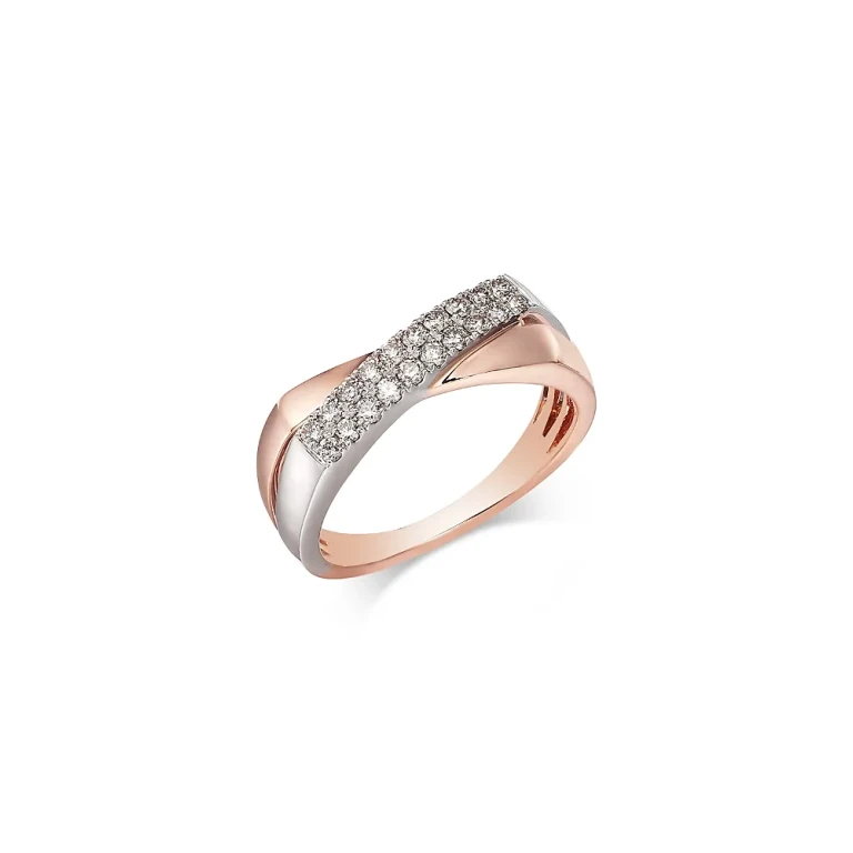 Champagne Diamond Crossover Ring in 14K White & Rose Gold, 0.27 tcw