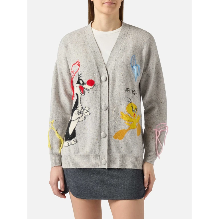 Mc2 Saint Barth Sasi Donegal-Wool Blend Cardigan With Titti E Silvestro Jacquard Warner Bros. Special Edition Grey - Women