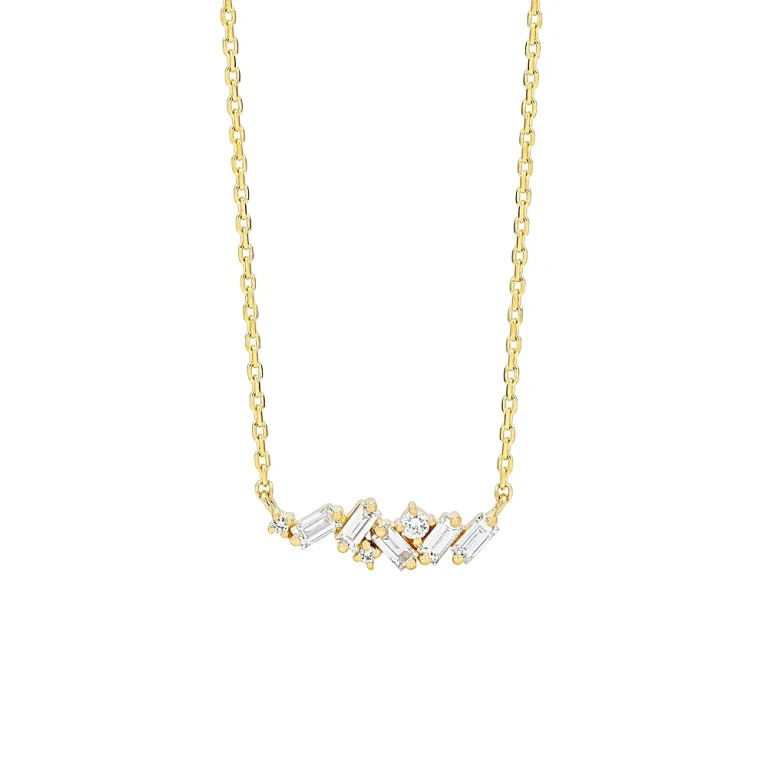 Suzanne Kalan 18K Yellow Gold Classic Diamond Baguette & Round Bar Necklace, 16-18