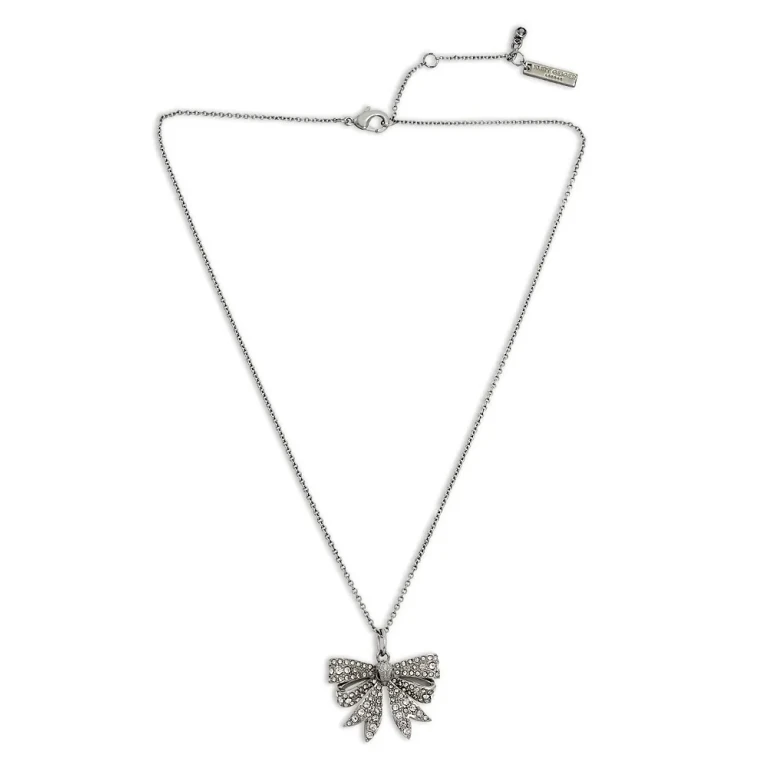 Kurt Geiger London Pave Eagle Head Bow Mini Pendant Necklace in Rhodium Plated, 16-18