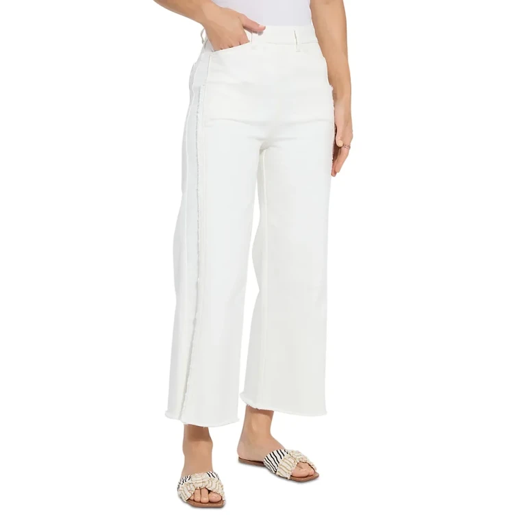 Lysse Noah High Waist Cropped Wide Leg Fringe Jeans in Ecru White