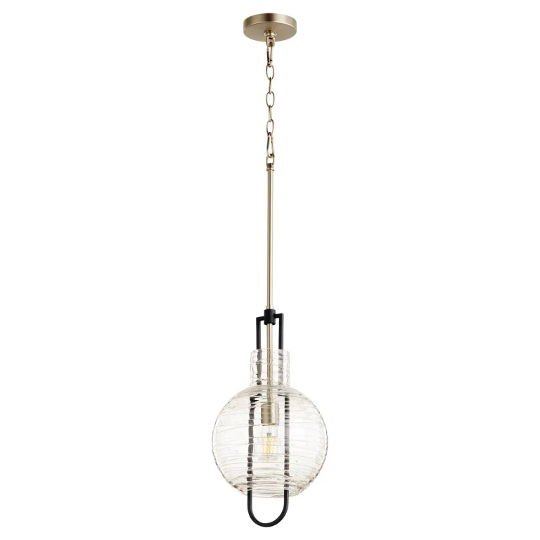 Textured Glass Pendants 1-Light Pendant in Textured Black w with Satin Nickel