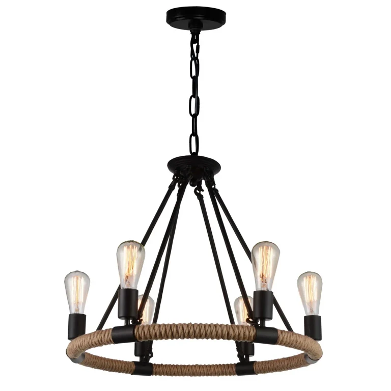 Ganges 6 Light Up Chandelier with Black finish