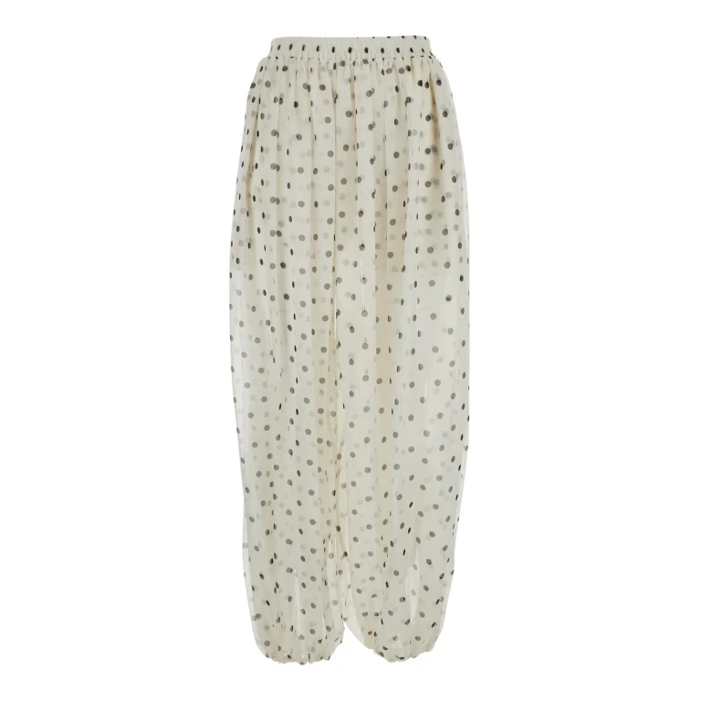 MSGM White pois Pants With Polka Dot Motif In Polyester For Women