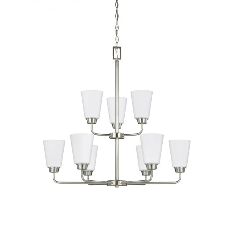 Brushed Nickel Nine Light Chandelier from the Kerrville Collection