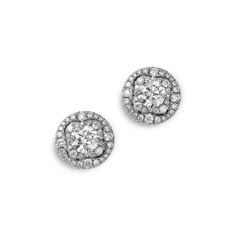 Certified Diamond Halo Stud Earrings in 18k White Gold, 1.0 tcw