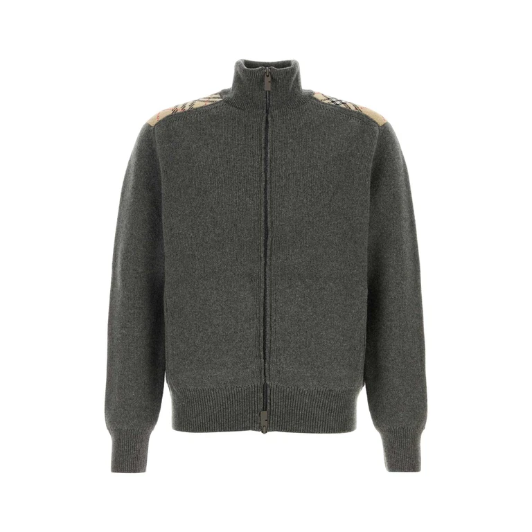 Burberry Dark Grey Wool Blend Cardigan Darkgreymelange Cashmere Maglieria - Men