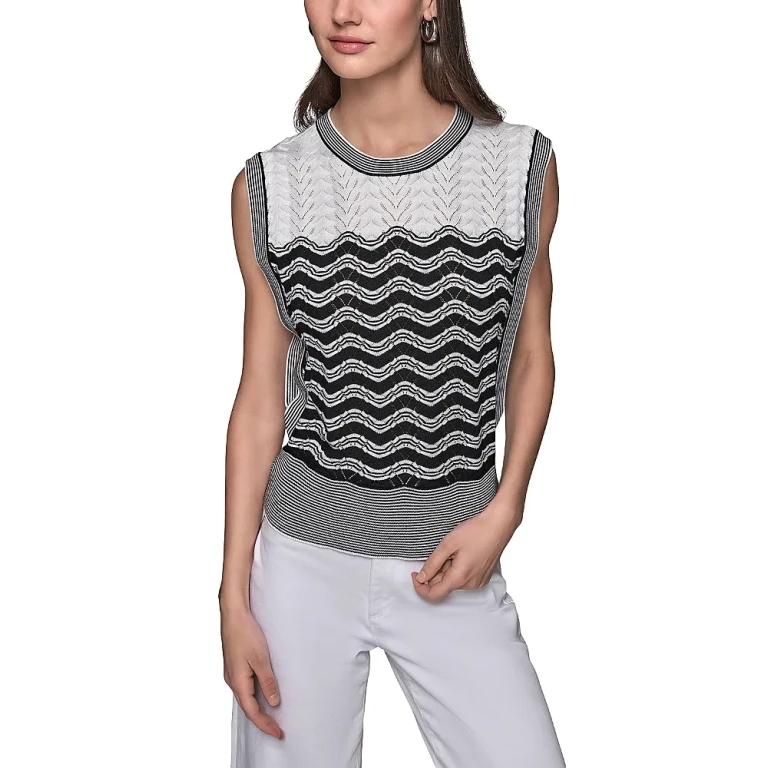 Karl Lagerfeld Paris Geometric Pointelle Knit Sleeveless Sweater