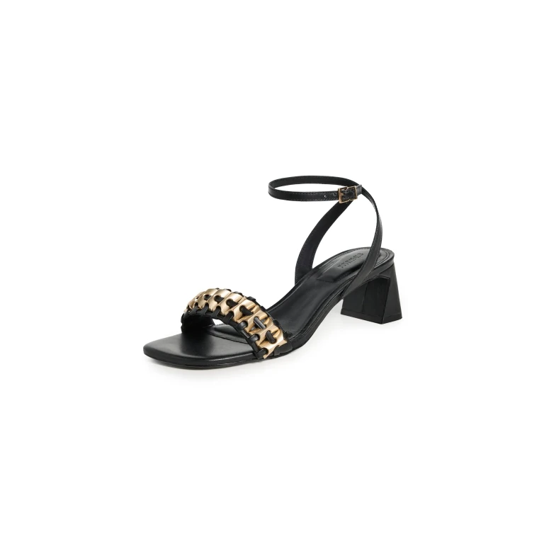 SIMKHAI Faye Beaded Leather Block Heel Sandals Black 40