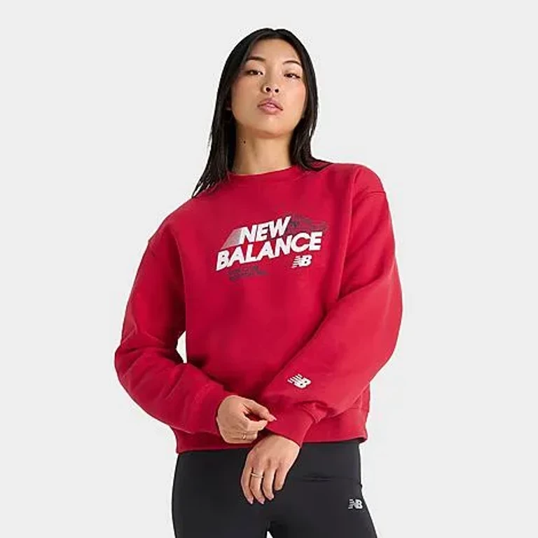 New Balance Women's Run Club Crewneck Sweatshirt in Red Size: XS