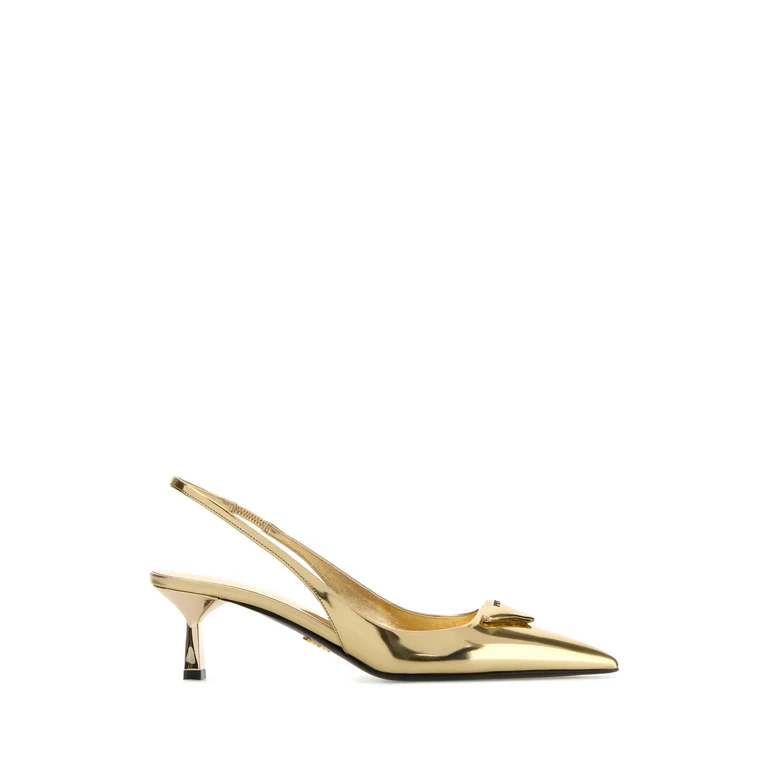 Prada Gold Leather Pumps Platino Scarpe Con Tacco - Women