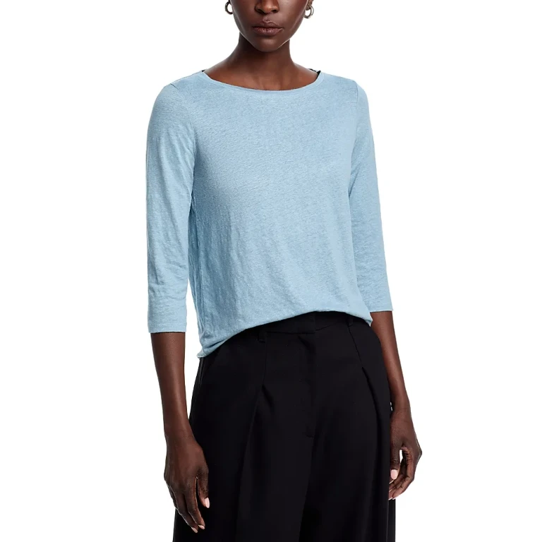 Majestic Filatures Boat Neck Three Quarter Length Sleeve Top
