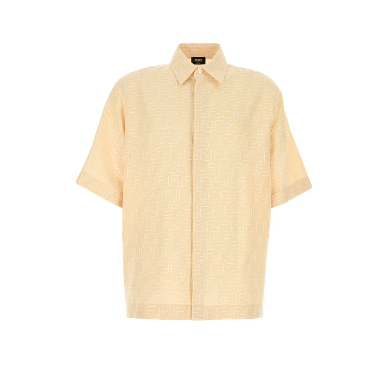 Cream Linen Blend Shirt Butter Exterior: Cotton Camicie - Men