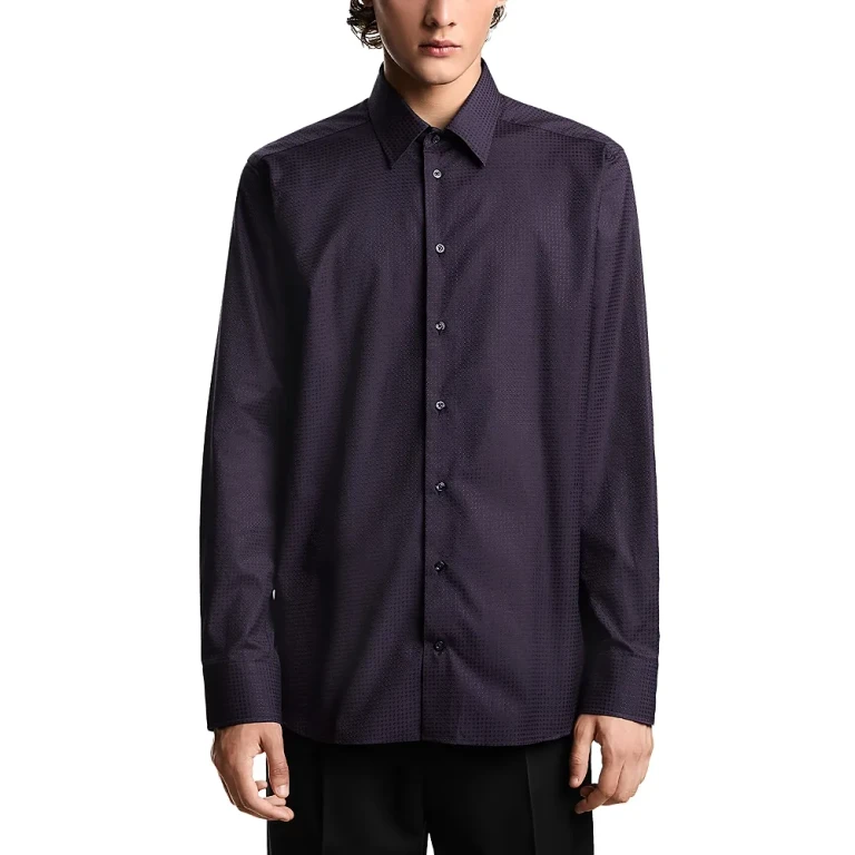 Emporio Armani New York Regular Fit Micro Jacquard Cotton Dress Shirt