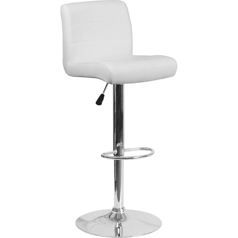 White Vinyl Adjustable Bar Stool with Chrome Base