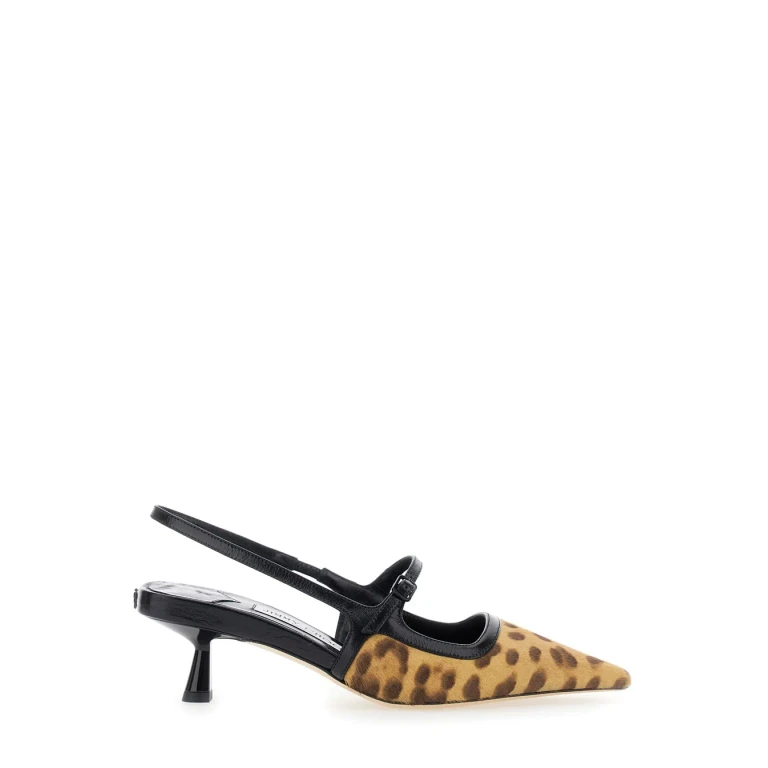 Jimmy Choo didi Brown Slingback Pumps With Leopard Motif And Sculpted Heel In Leather Woman