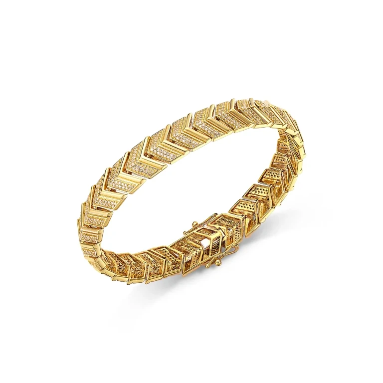 Diamond Chevron Link Bracelet in 14K Yellow Gold, 1.50 tcw