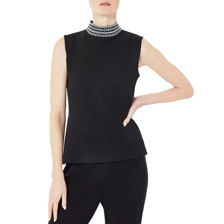 Misook Embroidered Mock Neck Tank