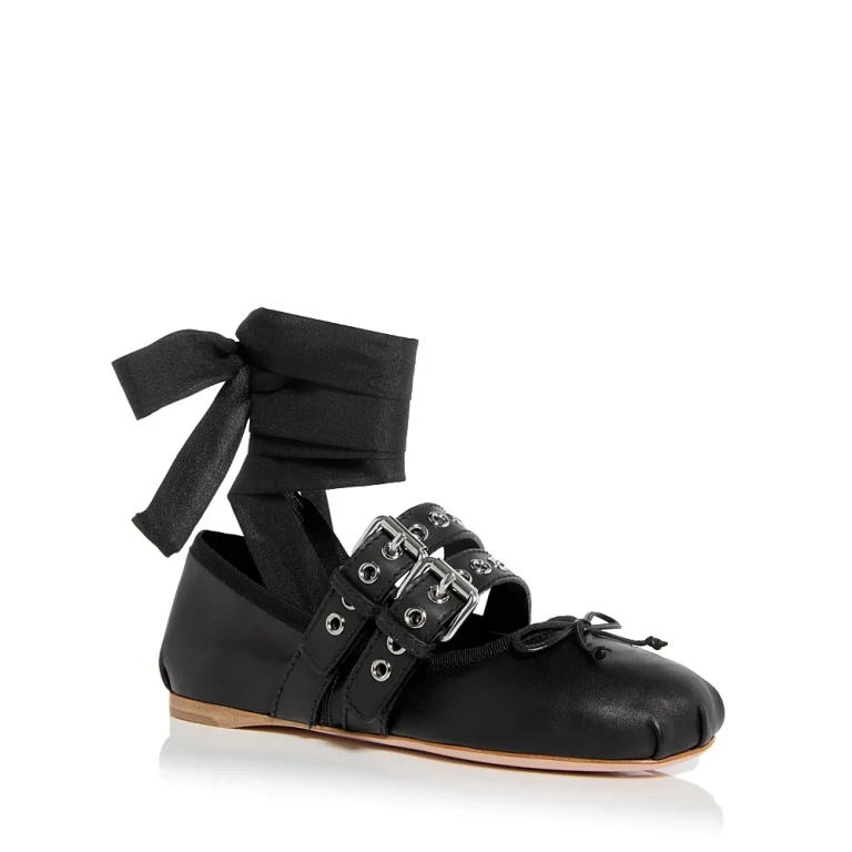 Miu Miu Women's Buckled Ankle Tie Ballet Flats