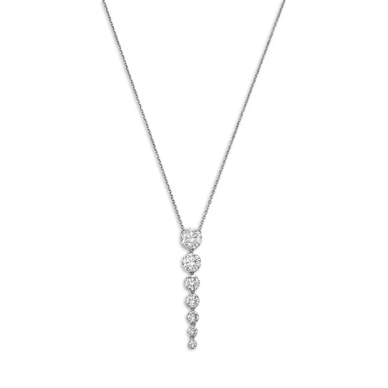 Luxe Collection Certified Lab Grown Diamond Graduated Linear Drop Pendant Necklace in 14K White Gold, 2.0 tcw