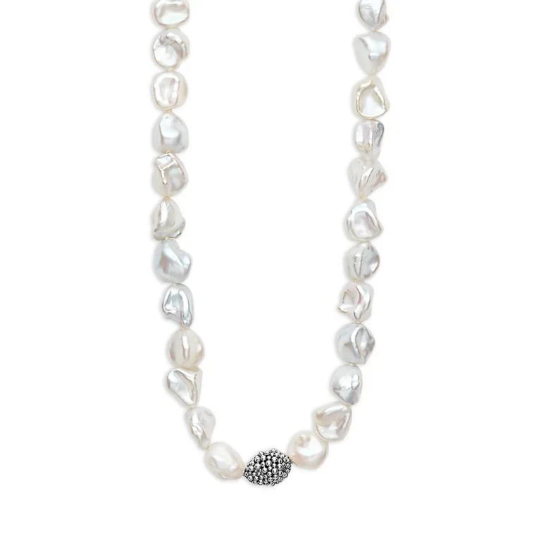 Lagos Sterling Silver Luna Keshi Pearl & Caviar Bead Long Strand Necklace, 34
