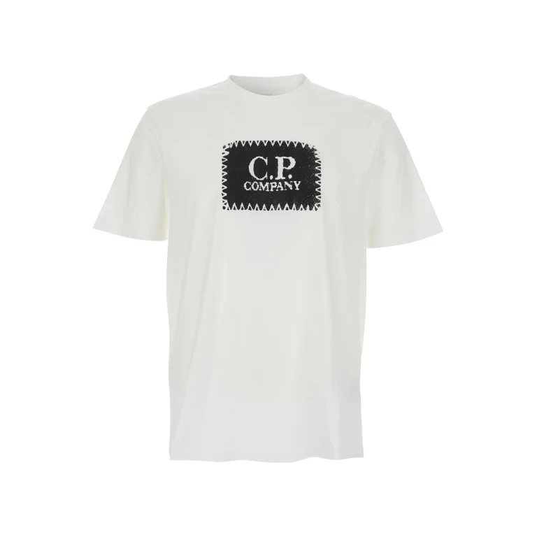 C. P. Company White Crew Neck T-shirt With Logo On Front In Cotton For Men