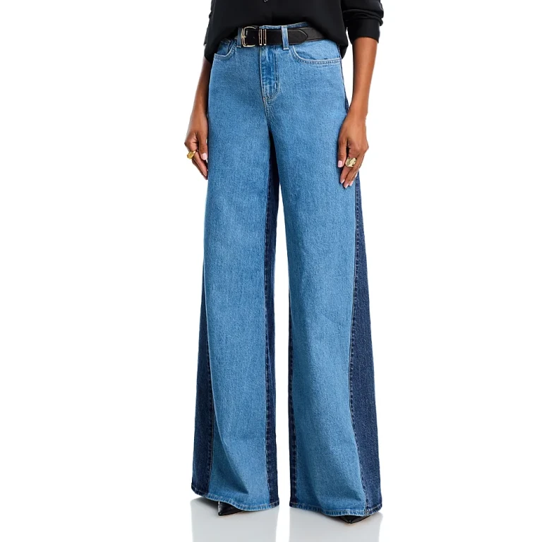 L'Agence Beau High Rise Two Tone Wide Leg Jeans in Paso
