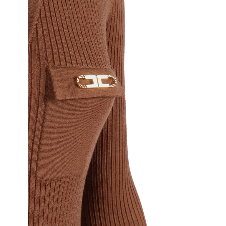 Elisabetta Franchi Womans Knitted Dress Camel Lyocell Polyamide Silk Midi - Women